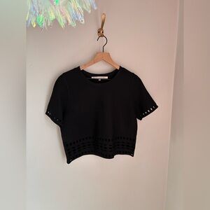 Rachel Roy‎ Black Cut Out Boxy Classic Blouse Top Size Large